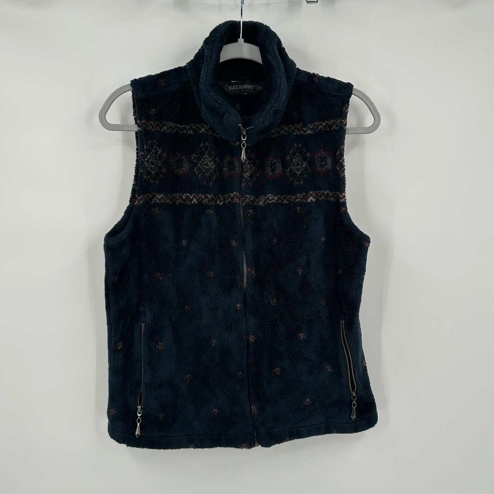 Womens Fair Isle Southwestern Fleece Vest Size M Zip Layering Cozy Made in USA